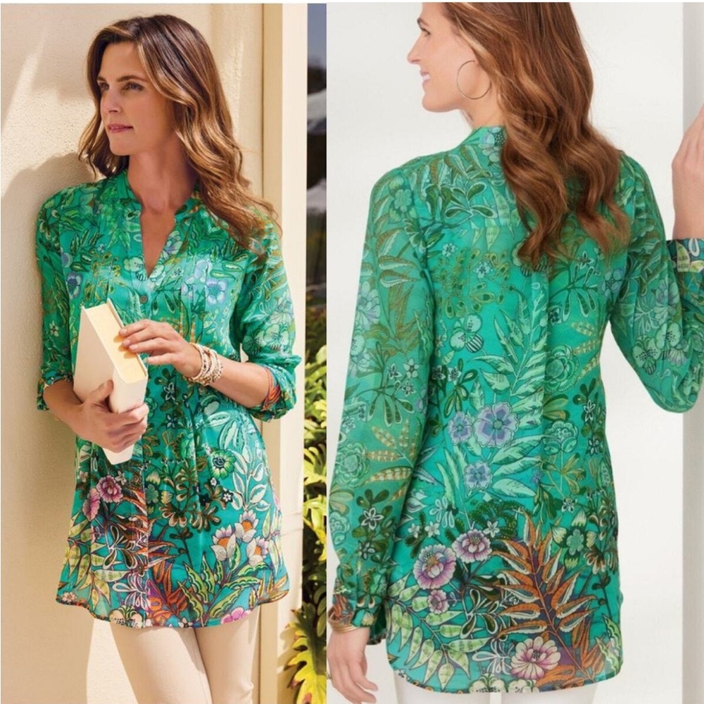 Soft Surroundings Luau garden blouse size petite large